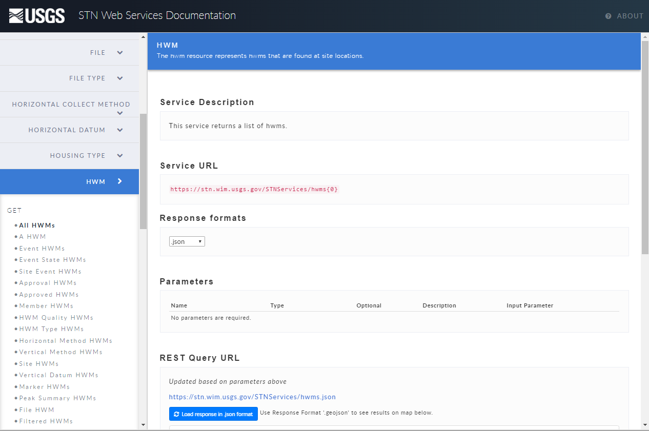 STN web services documentation page